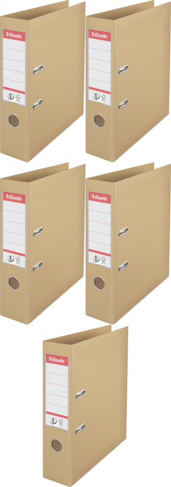 5x Segregator A4 Esselte No.1 Power, 75mm, do 500 kartek, 30% PP z recyklingu, kawowy