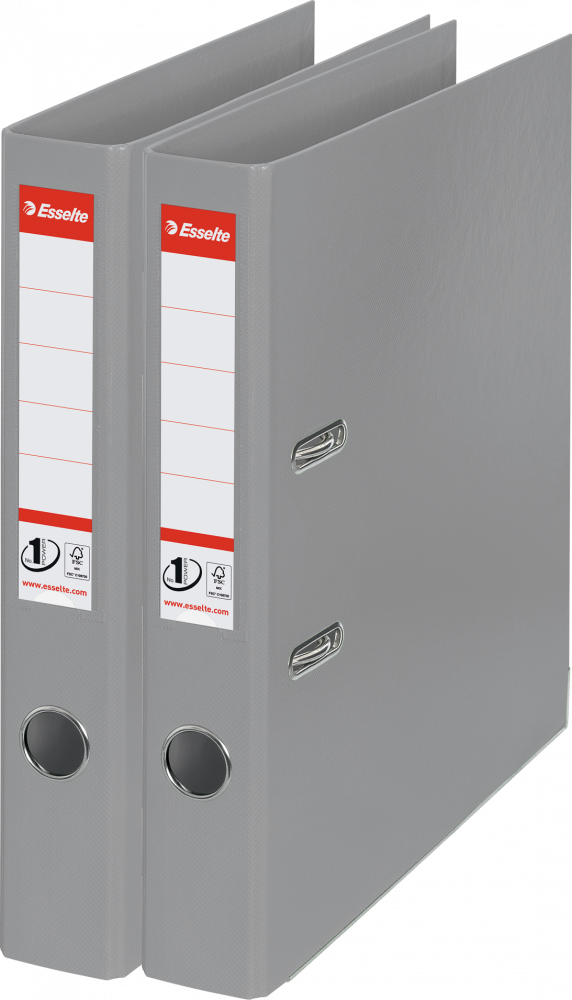 2x Segregator A4 Esselte No.1 Power, 50mm, do 350 kartek, 30% PP z recyklingu, szary