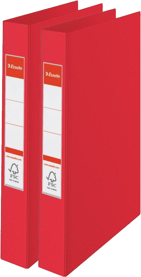 2x Segregator Esselte Vivida, A4, 42mm, do 190 kartek, 2 ringi, 30% PP z recyklingu, czerwony
