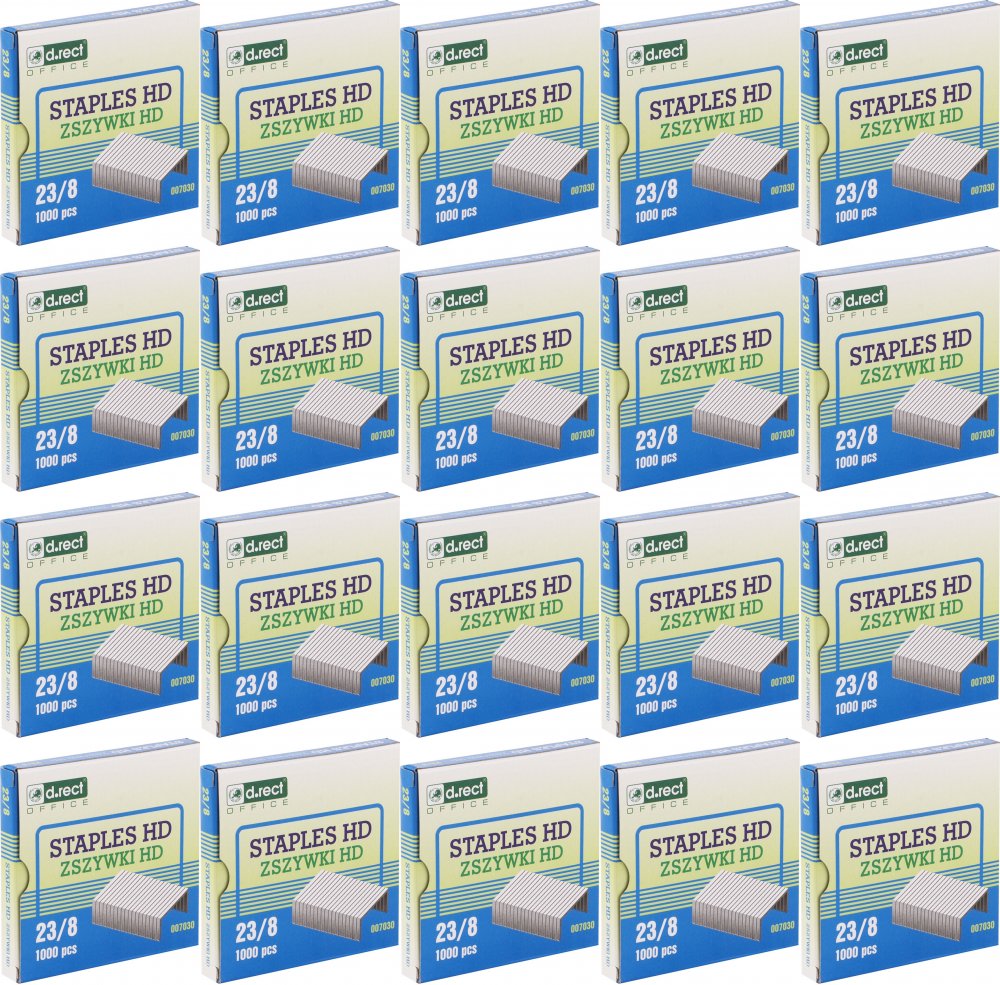 20x Zszywki D.Rect HD 23/8, 1000 sztuk, srebrny