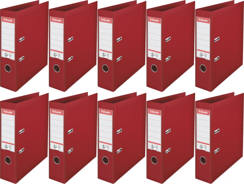 10x Segregator A4 Esselte No.1 Power, 75mm, do 500 kartek, 30% PP z recyklingu, bordowy