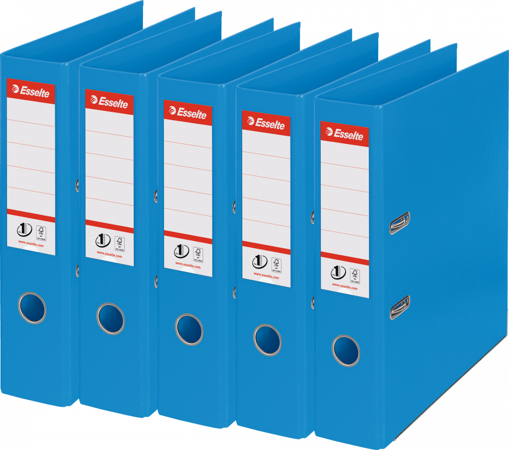 5x Segregator A4 Esselte Vivida No.1 Power, 75mm, do 500 kartek, 30% PP z recyklingu, niebieski