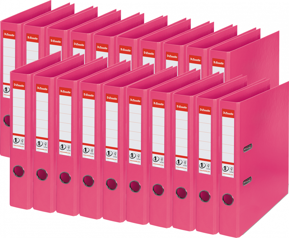 20x Segregator A4 Esselte No.1 Power, 50mm, do 350 kartek, 30% PP z recyklingu, fuksja