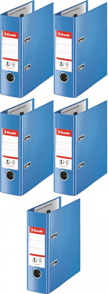 5x Segregator A5 Esselte No.1 Power, 75mm, do 500 kartek, 30% PP z recyklingu, niebieski