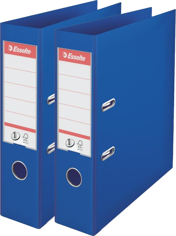 2x Segregator A4 Esselte No.1 Power, 75mm, do 500 kartek, 30% PP z recyklingu, niebieski