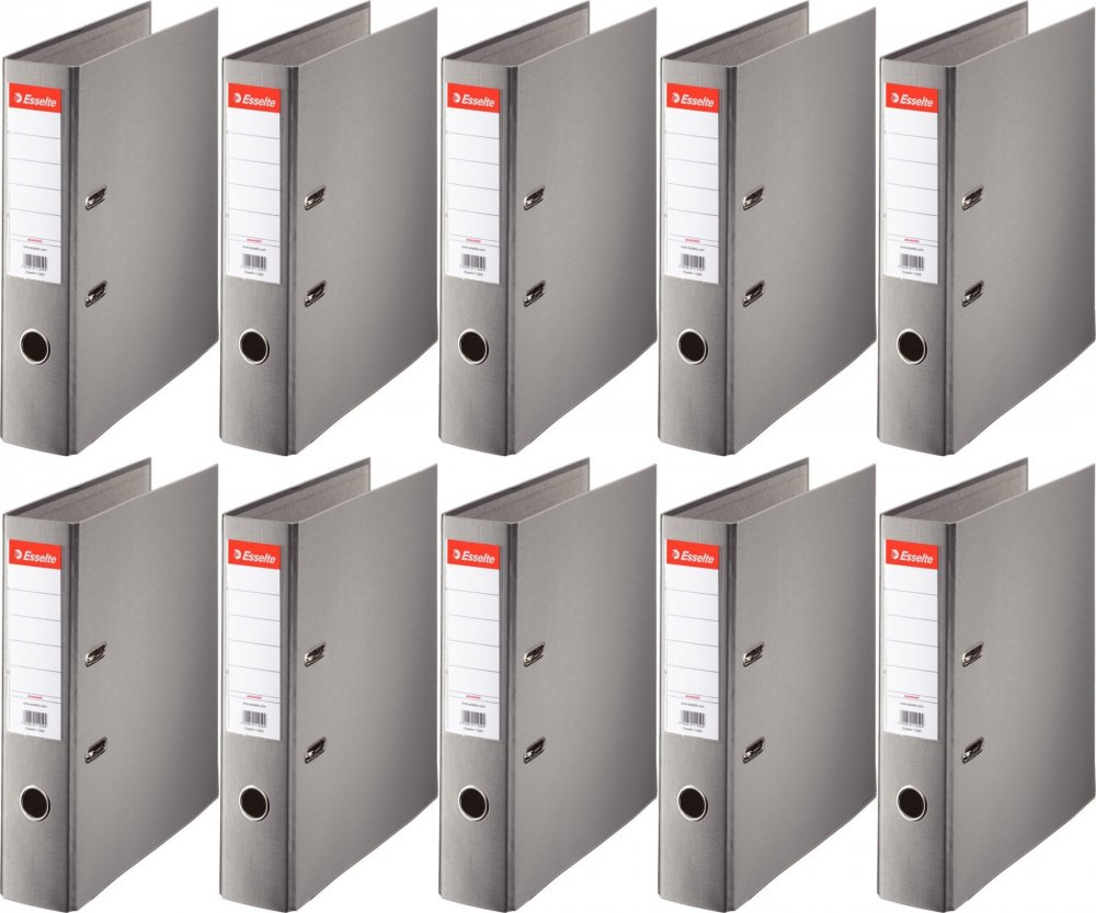 10x Segregator A4 Esselte, 75mm, do 500 kartek, ekonomiczny, 30% PP z recyklingu, szary