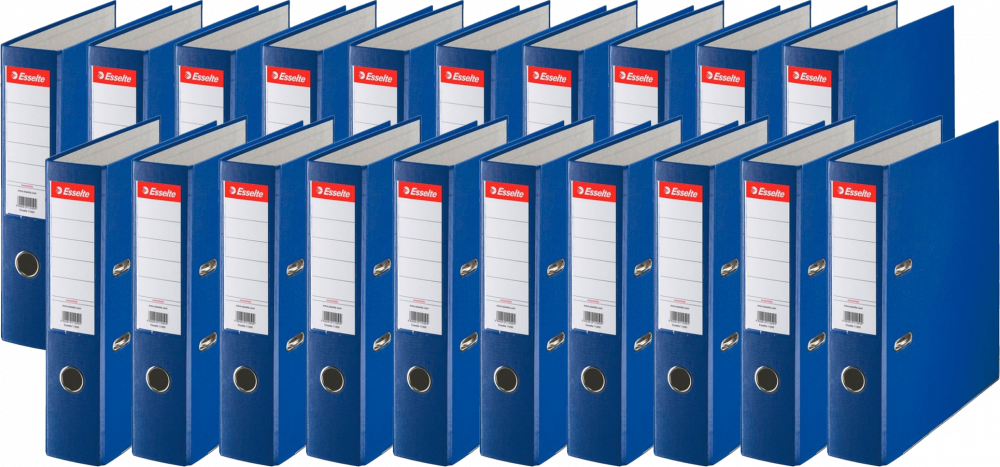 20x Segregator A4 Esselte, 75mm, do 500 kartek, ekonomiczny, 30% PP z recyklingu, niebieski