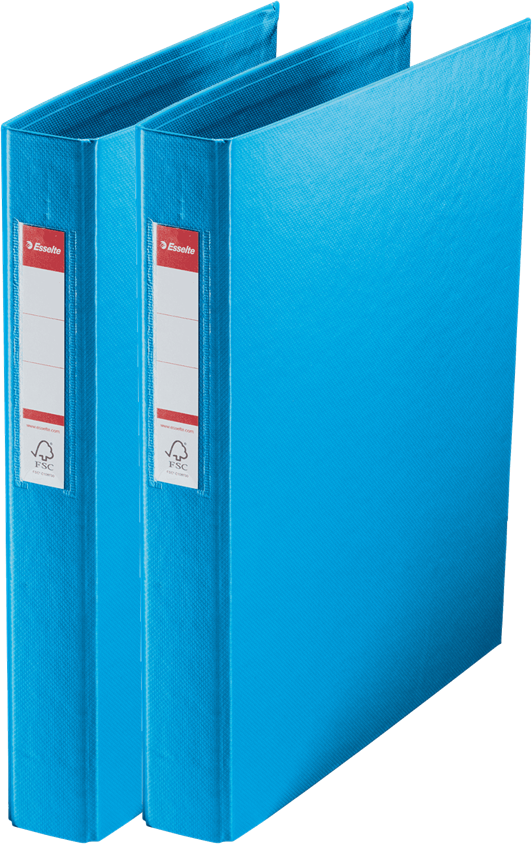 2x Segregator Esselte Vivida, A4, 42mm, do 190 kartek, 4 ringi, 30% PP z recyklingu, niebieski