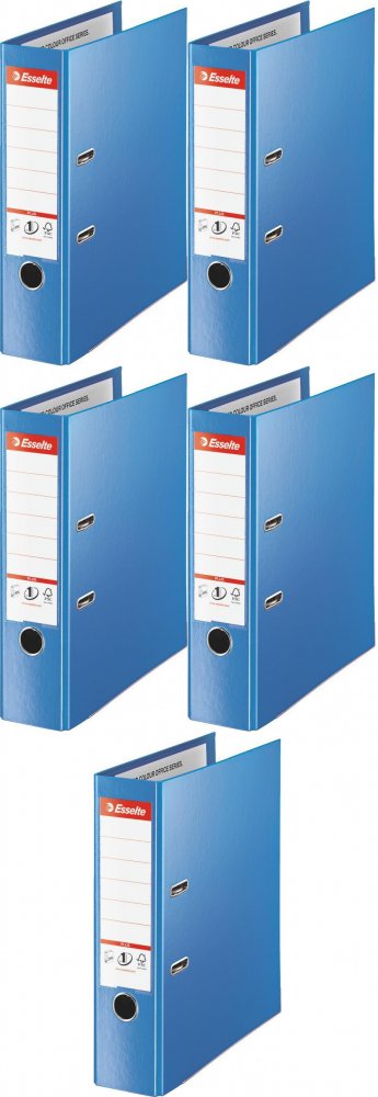 5x Segregator A4 Esselte No.1 Vivida Plus, 80mm, do 600 kartek, 30% PP z recyklingu, niebieski