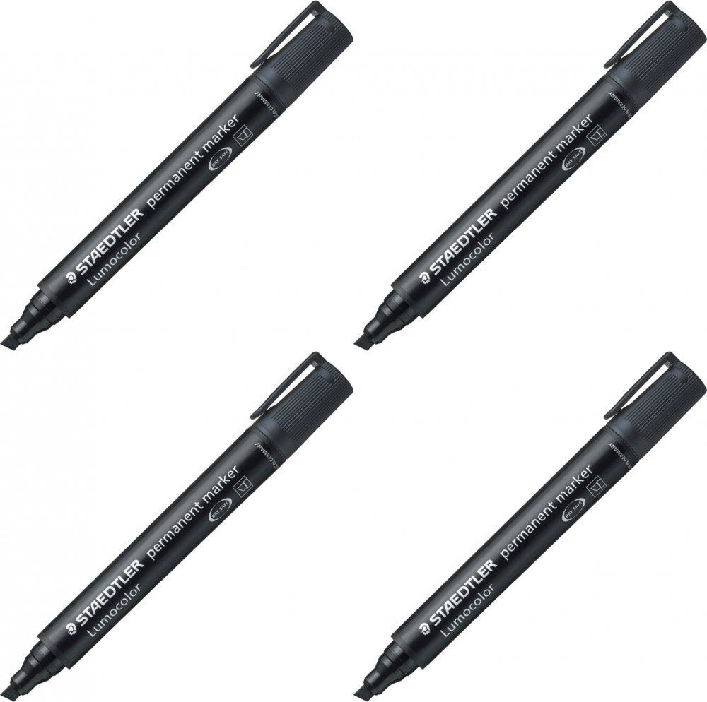 4x Marker permanentny Staedtler Lumocolor 350, ścięta, 5mm, czarny