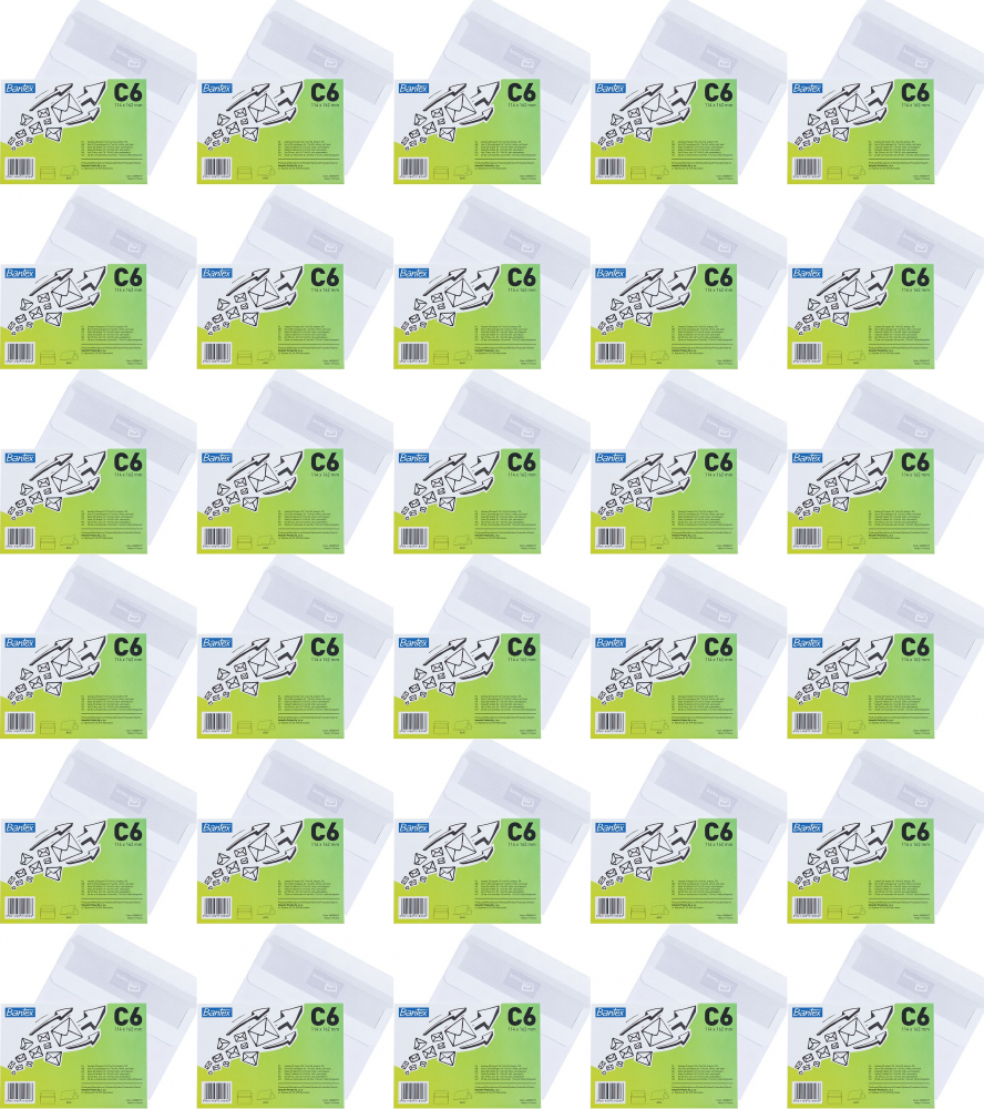 30x Koperta standardowa Bantex, C6, samoklejąca SK, 25 sztuk, biały