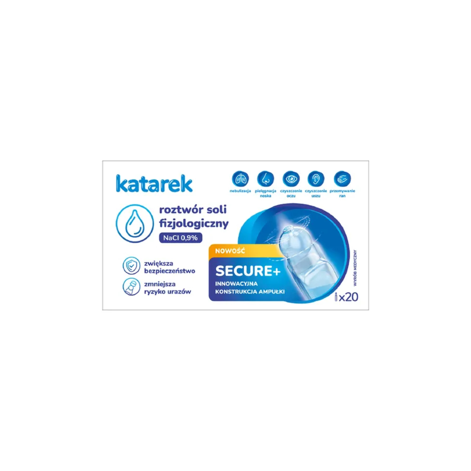 Helpmedi - katarek secure+, fizjologiczny roztwór soli nacl 0,9%, 20 sztuk (data ważności: 30.07.2026)