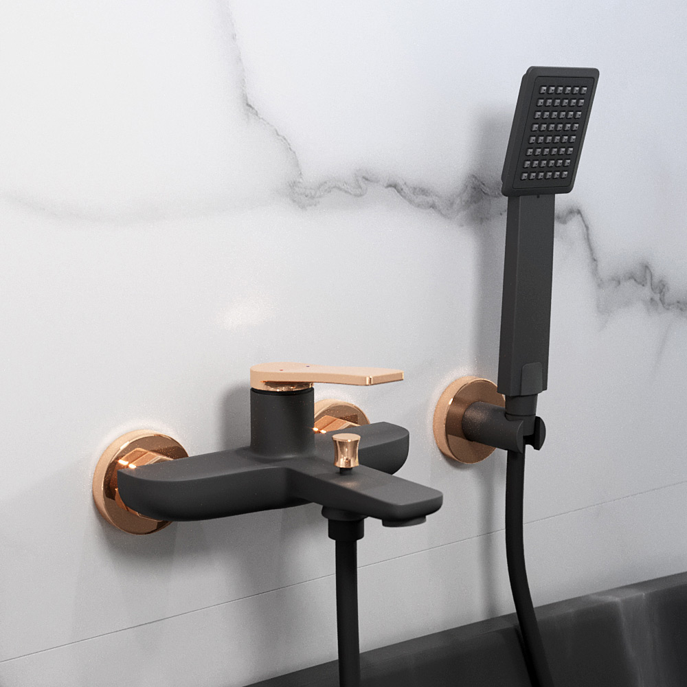 FDesign Seppia bateria wannowo-prysznicowa ścienna różowe złoto/czarny mat FD1-SPA-1-25 - Wysyłka w 24h