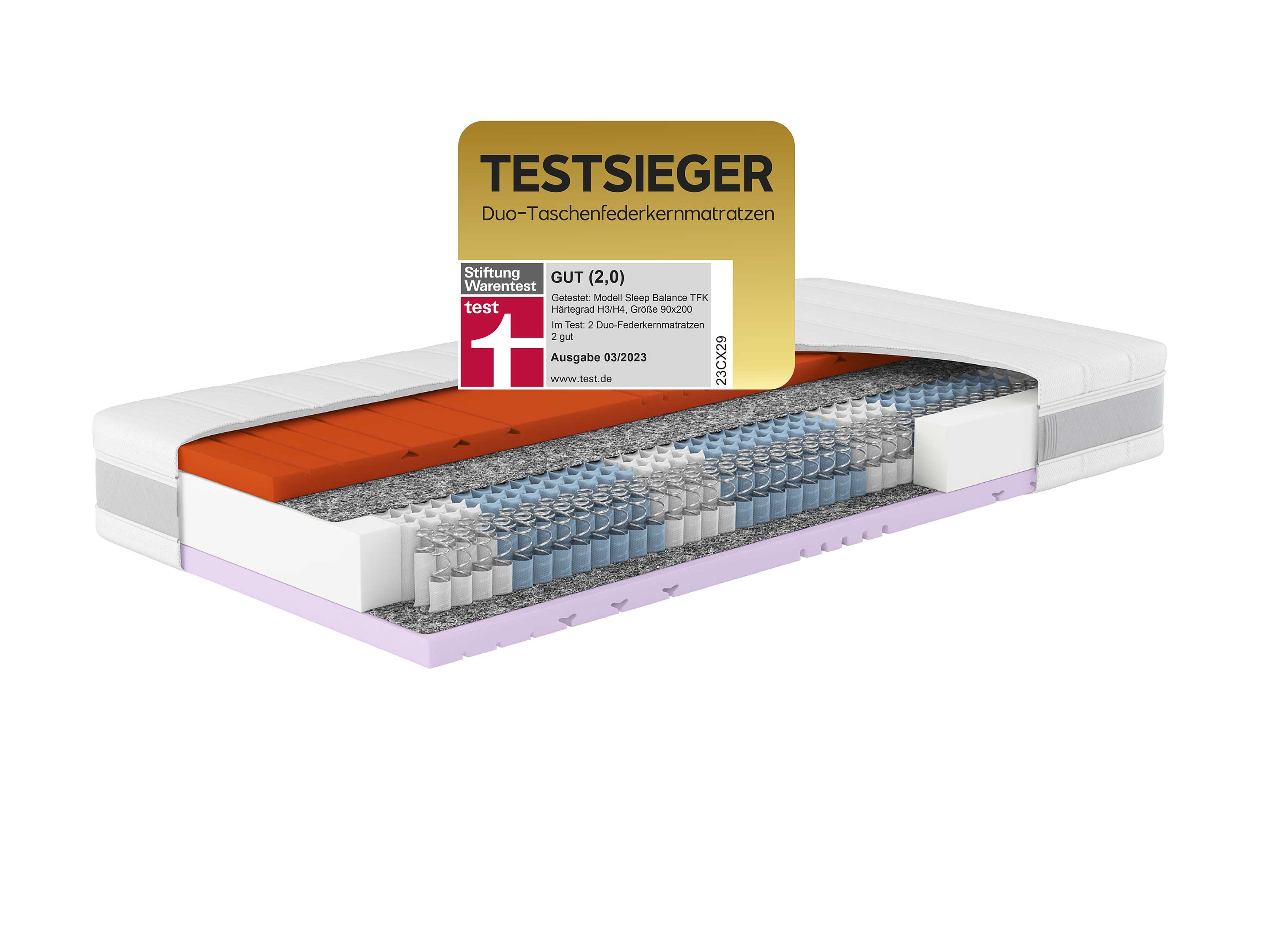 Hn8 Schlafsysteme Materac kieszeniowy 7-strefowy Sleep Balance TFK H3/H4, 90 x 200 cm