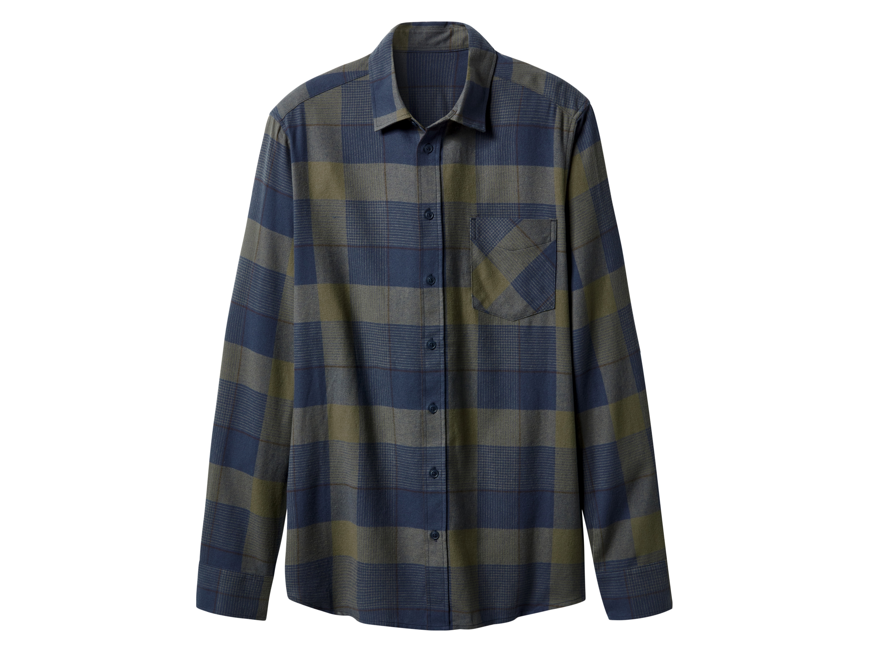 esmara Men Koszula flanelowa męska z bawełny Kratka/granat/khaki, XL 43/44