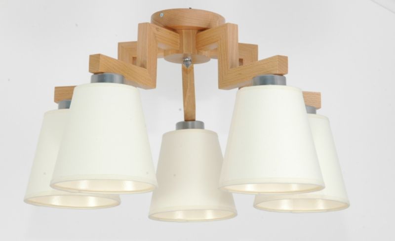 Lampa wisząca EDYLIT drewniana sosna retro białe abażury 5xE27 ELMIRA SOSNA 10-100 1 szt.