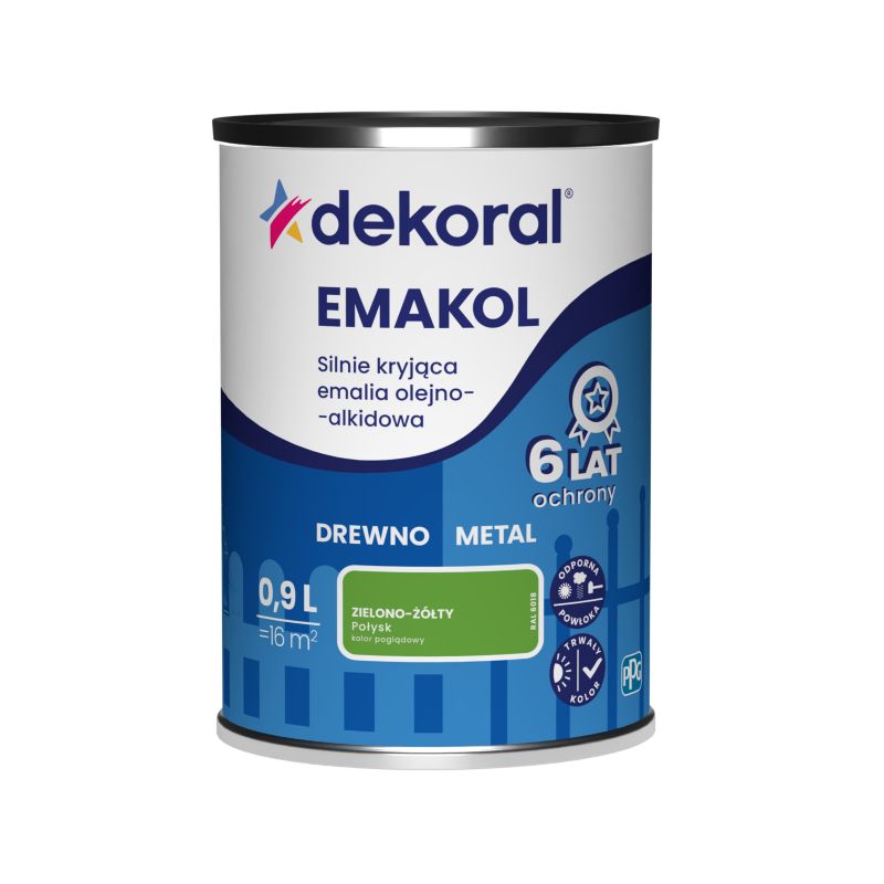 Emalia olejno-alkidowa Dekoral Emakol do drewna i metalu zielono-żółty 0,9 l