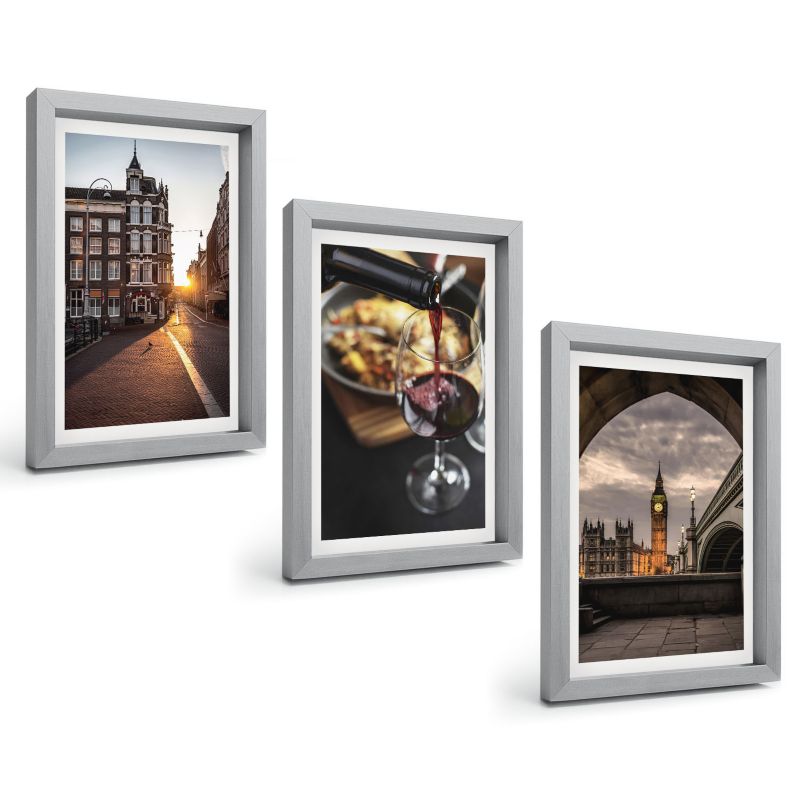 Galeria 3 Obrazów w Srebrnej Ramie ArtPrintCave 20x30 cm Komplet ścienny Obrazy miasto jedzenie Londyn 1 kpl.