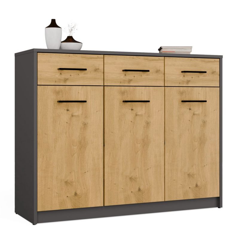 Komoda Topeshop SIMPLO 3D3S Szafka 3 Szuflady 3 Drzwi antracyt dąb artisan 35x85x109 cm 1 szt.