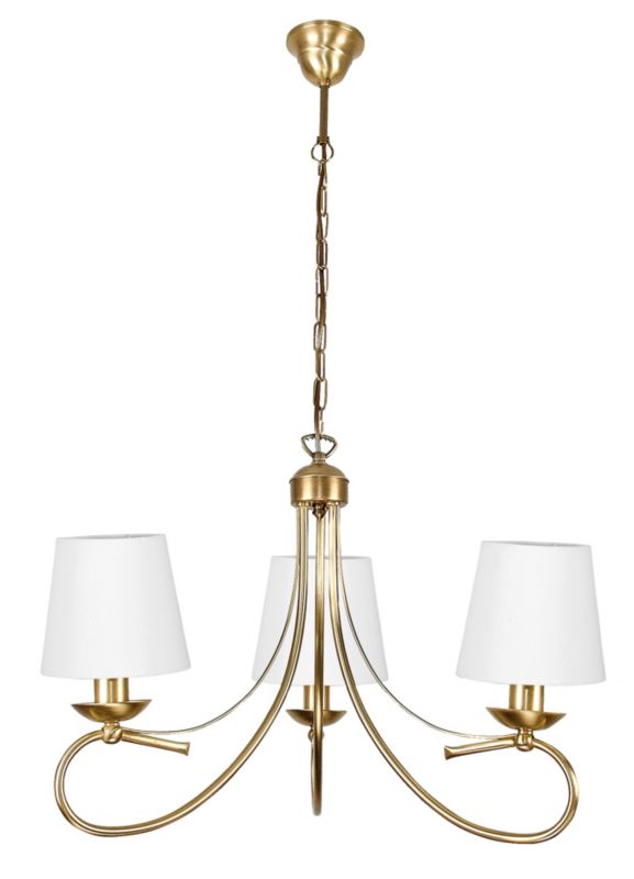 Lampa wisząca EDYLIT żyrandol 3xE27 złota białe stożkowe abażury glamour do salonu AIDA II 7-522 1 szt.