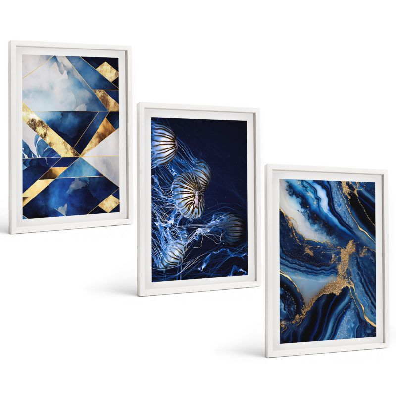 Zestaw Obrazów 3 Częściowy ArtPrintCave Białe Ramki 40x60 cm Dekoracja do Sypialni Abstrakcyjne eleganckie wzory 1 kpl.