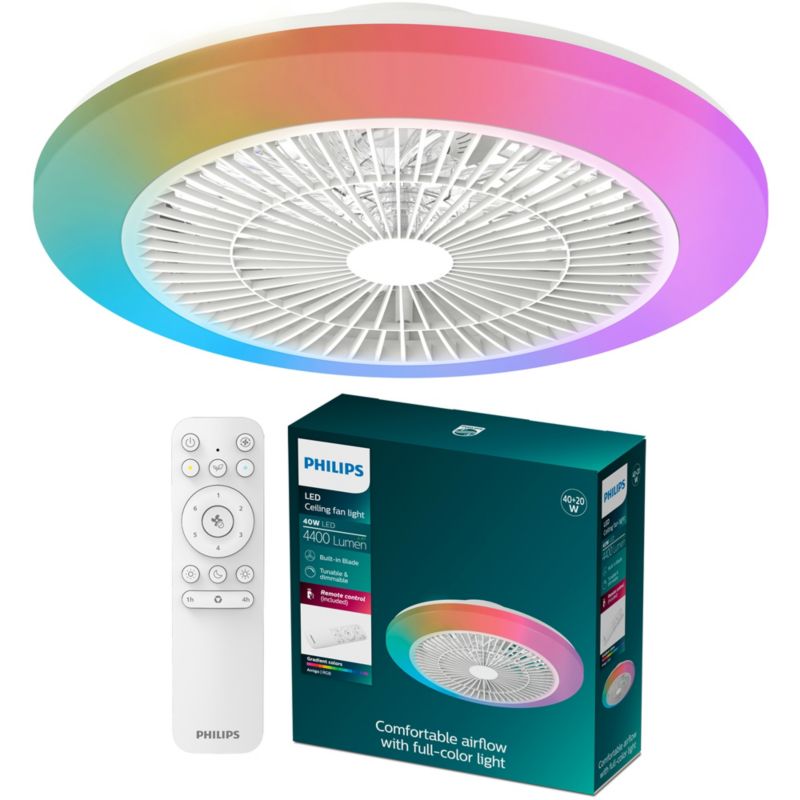 Lampowentylator Philips Amigo 20W Lampa Sufitowa Wentylator sufitowy 40W 4400lm CCT + RGB Biała z Pilotem 1 szt.