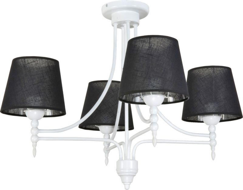 Lampa sufitowa wisząca EDYLIT żyrandol biała czarne stożkowe abażury materiałowe 4xE27 ARTURO NEGRO 11-991 1 szt.