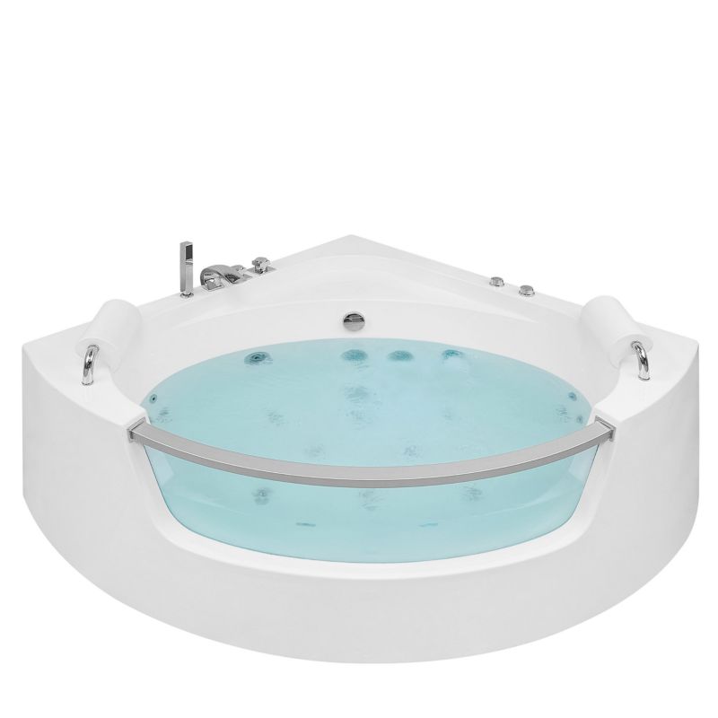 Wanna narożna z hydromasażem LED Mangle 201 x 150 cm Biały 1 szt.