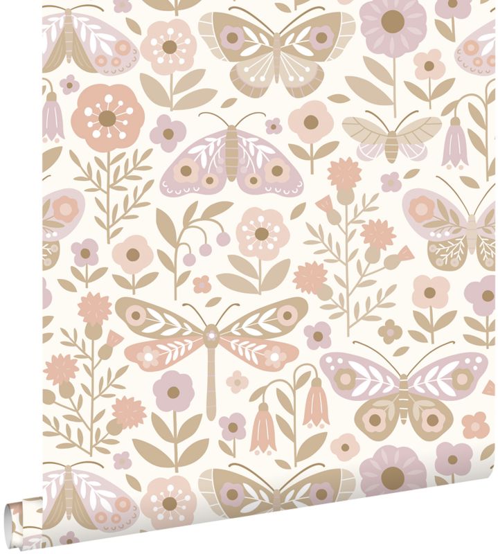 Tapeta ESTAhome kwiaty i motyle różowymIfioletowym 50 x 900 cm - 1 rol.