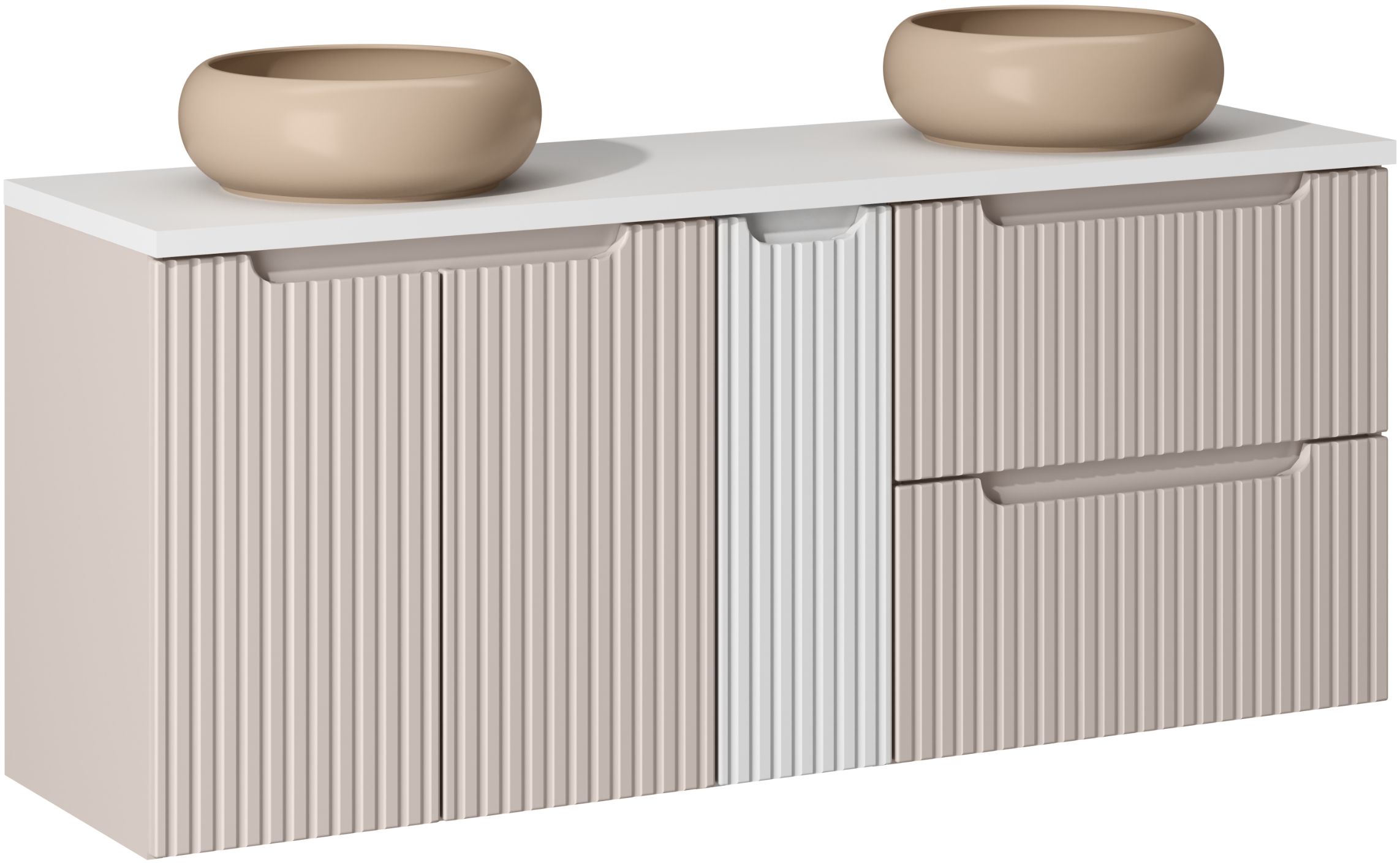 Darmowa Dostawa - Umywalka z szafką i blatem 140 cm beżową Comad Nova Cashmere SETNOCBWHITE140CMDSUNWIKIC