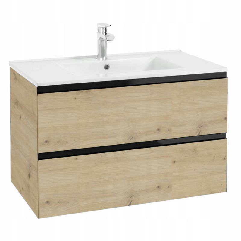 Szafka Łazienkowa Stamar Wisząca Dąb Artisan z Umywalką 800 mm Szuflady SoftClose 1 szt