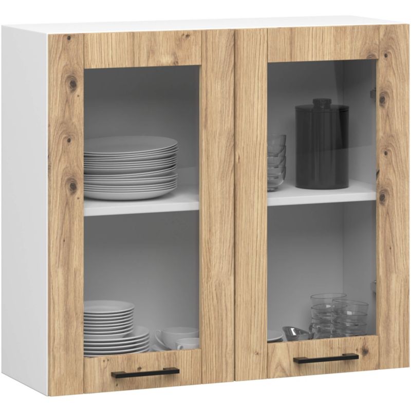 Szafka kuchenna wisząca witryna Akord Oliwia W80 H720 Biała 80 cm 2 drzwi kolor Dąb Artisan mat 2 półki 80x30,5x72 cm 1 szt.