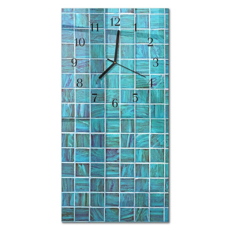 Zegar Ścienny Do Salonu Tulup 30x60 cm z Czarnymi Wskazówkami Niebieskie Płytki 1 szt.