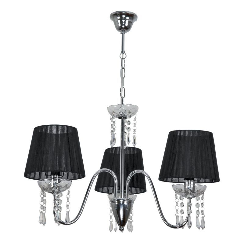 Lampa wisząca EDYLIT żyrandol 3xE27 kryształki chrom czarne abażury glamour MIA NEGRO 12-402 1 szt.