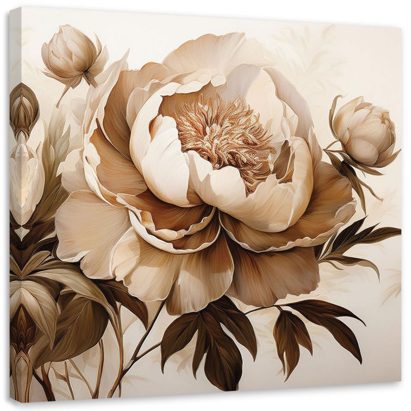 Obraz na płótnie Feeby Piwonie Peonie Kwiaty w Beżu 60x60cm 1szt