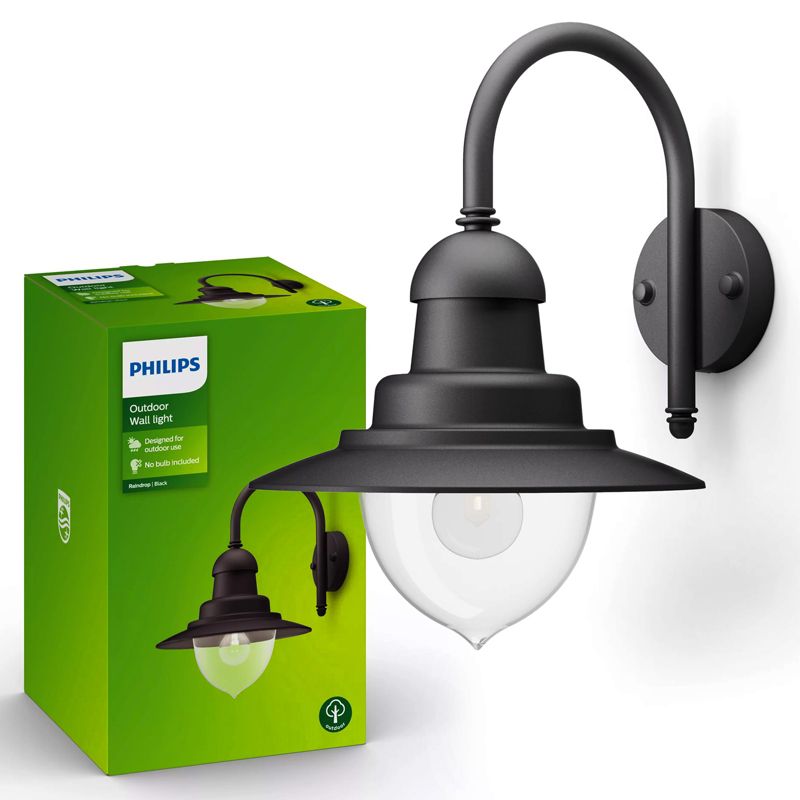 Kinkiet Ogrodowy Raindrop Philips Lampa Elewacyjna Zewnętrzna Latarnia E27 IP44 Czarna 1 szt.