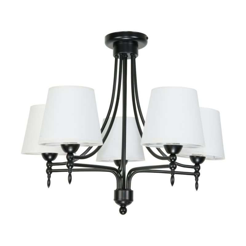 Lampa wisząca EDYLIT 5xE27 czarna białe abażury żyrandol klasyczny vintage ARTURO NEGRO 11-990 1 szt.