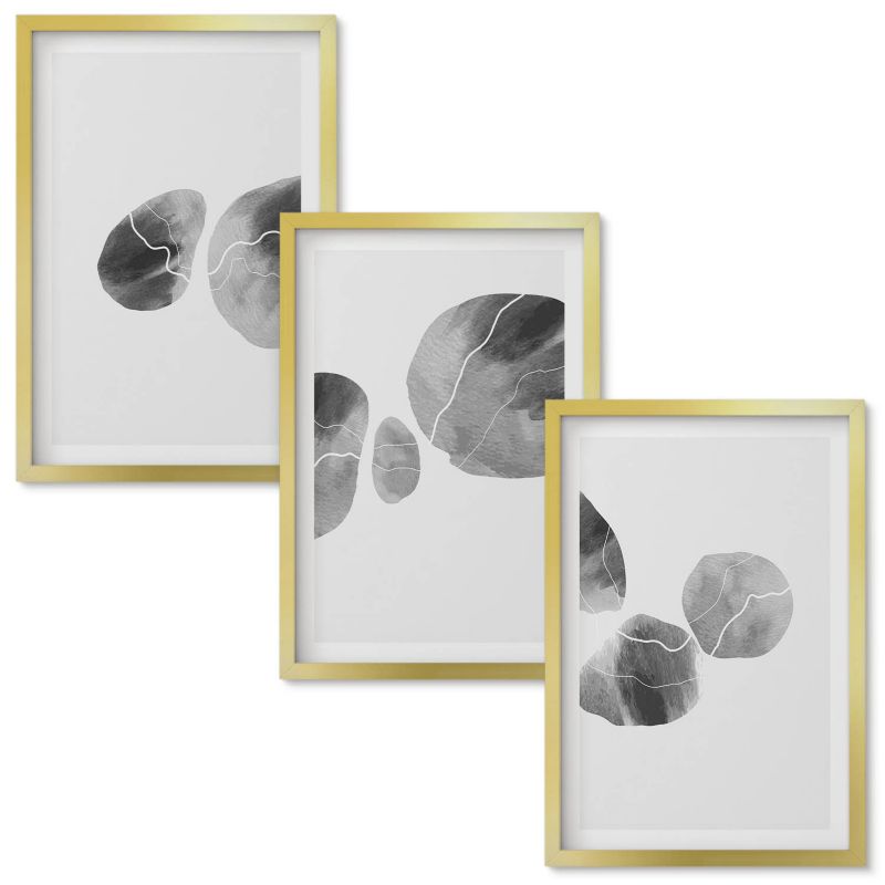 Zestaw obrazów Wallfluent Plamy farb abstrakcyjne sztuka Złota rama 40x60 cm 3 szt.