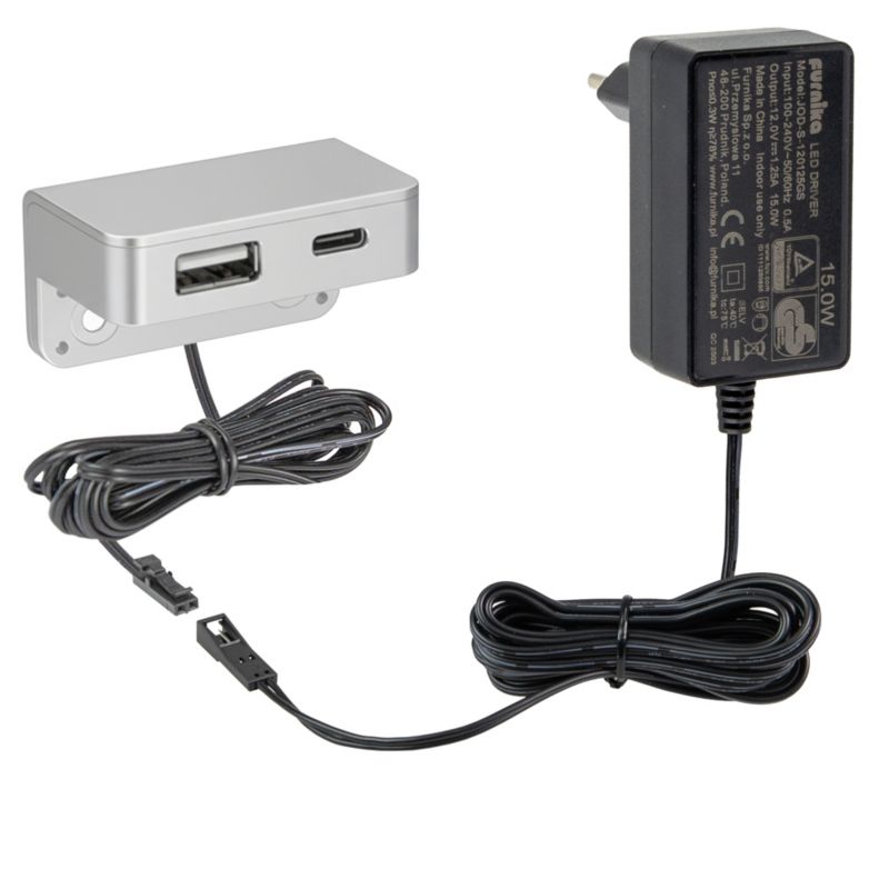 Ładowarka meblowa FURNIKA USB-A + USB-C przykręcana do biurka srebrna matowa 1szt.