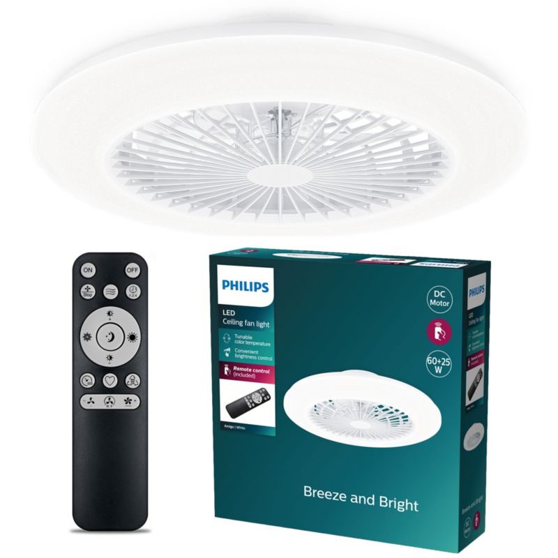 Lampowentylator Philips Amigo 25W Lampa Sufitowa Wentylator sufitowy 60W 6500lm CCT Biała z Pilotem 1 szt.