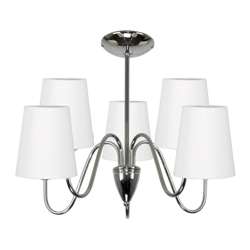 Lampa wisząca EDYLIT żyrandol chrom glamour białe abażury 5xE27 sufitowa KRIOS 7-680 1 szt.