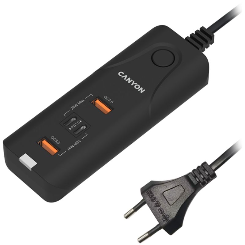 Ładowarka sieciowa Canyon H-10 PD20W QC USB-A USB-C czarna, 1 szt.
