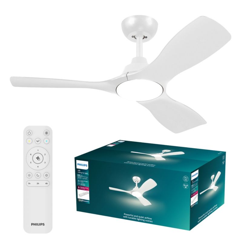 Lampowentylator Philips Olas 30W 106cm Lampa Sufitowa Wentylator sufitowy 24W 2650lm CCT Biały z Pilotem 1 szt.