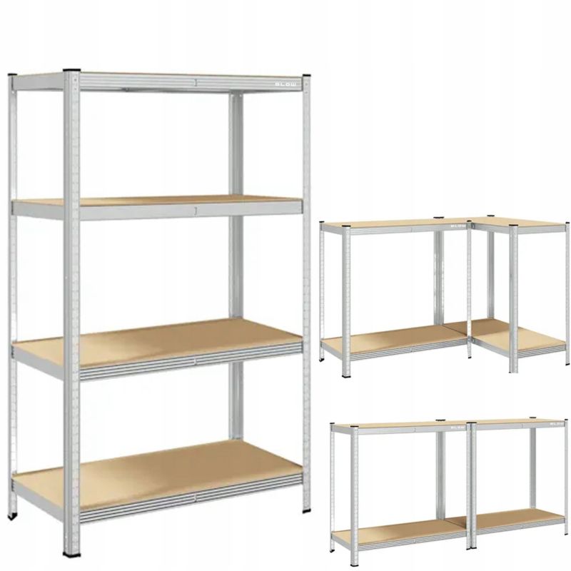 Regał metalowy BLOW magazynowy 150x75x30cm 4 półki MDF 150kg 600kg do garażu 1 szt.