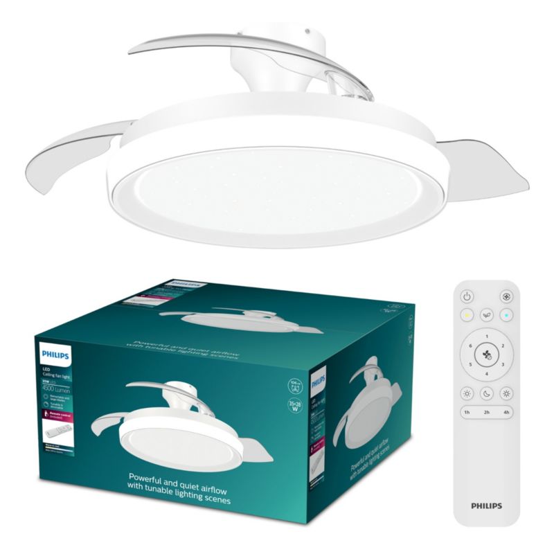 Lampowentylator Philips Bliss DC 28W 106cm Lampa Sufitowa Wentylator sufitowy 35W 4500lm CCT Biały z Pilotem 1 szt.
