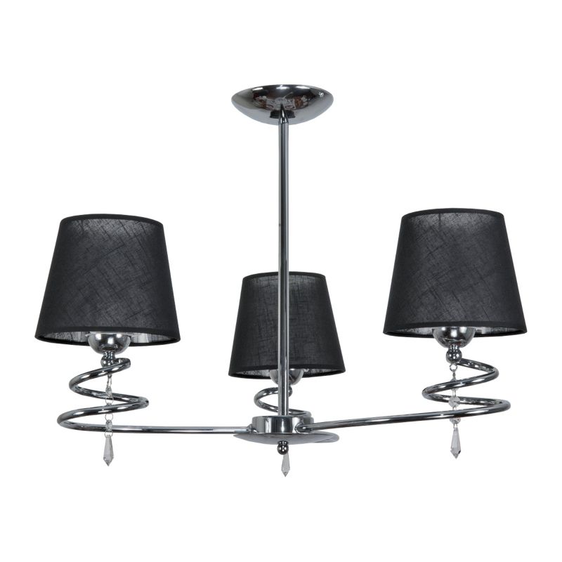 Lampa wisząca EDYLIT żyrandol 3xE27 chrom czarne abażury glamour do salonu QUEEN NEGRO II 12-682 1 szt.