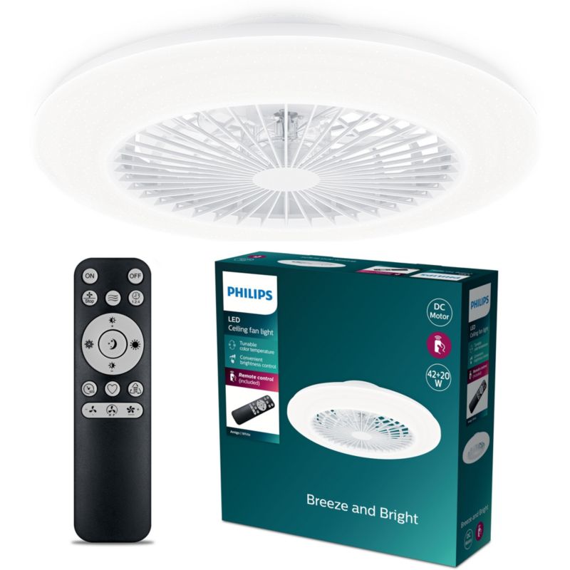 Lampowentylator Philips Amigo 20W Lampa Sufitowa Wentylator sufitowy 42W 4400lm CCT Biała z Pilotem 1 szt.