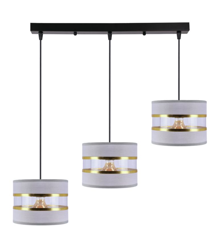 Lampa sufitowa szare abażury ze złotym detalem Candellux Pandy czarna 3xE27x40W IP20 wym:100x75x25cm - 1 szt.