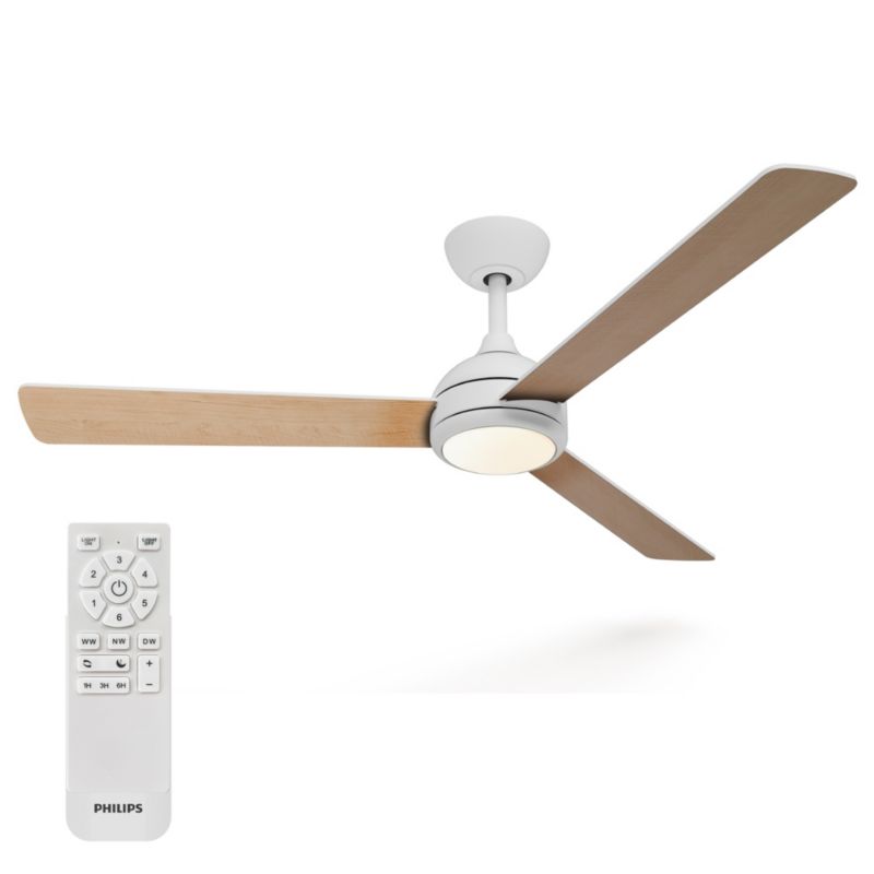 Lampowentylator Philips Civx 35W 132cm Lampa Sufitowa Wentylator sufitowy 24W 2500lm CCT Biały Drewno z Pilotem 1 szt.
