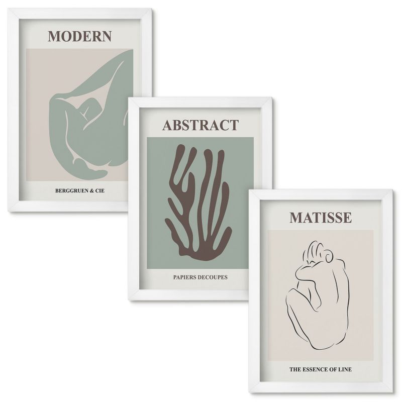 Obrazy do Salonu Wallfluent Stylowe abstrakcyjne obrazy Matisse Biała rama 20x30cm 3 szt.